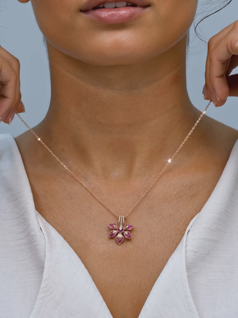 Rose Gold Rani Ebony Pendant with Link Chain