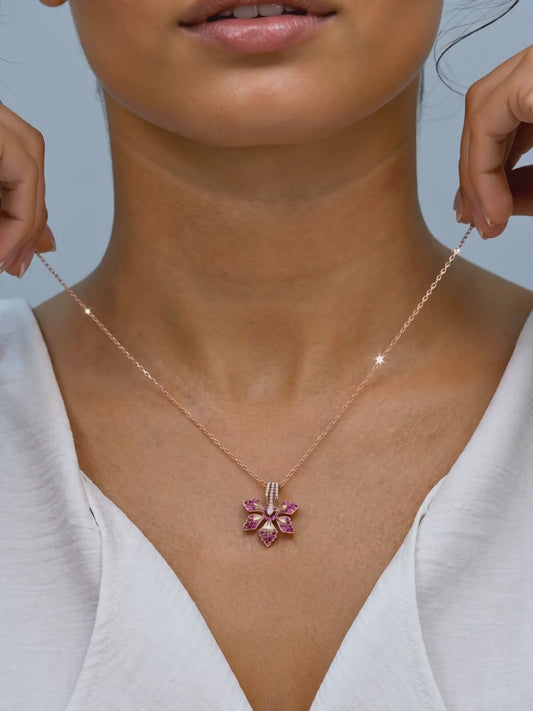 Rose Gold Rani Ebony Pendant with Link Chain