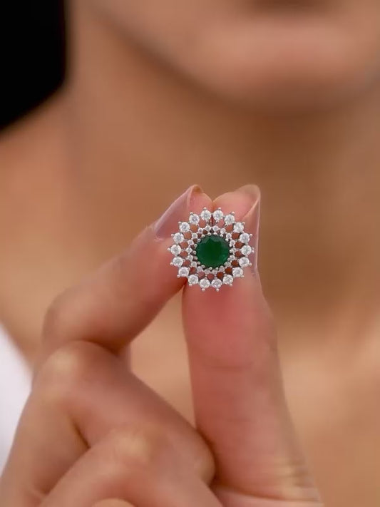 Silver Dazzling Green Earrings