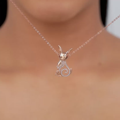 Rose Gold Rabbit Pendant With Link Chain