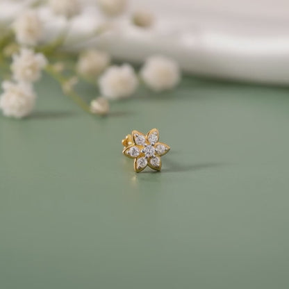 Gold Petunia Flower Lab Grown Diamond Nose Pin