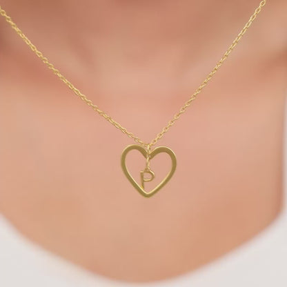 Golden Personalised Heart of Initial Pendant