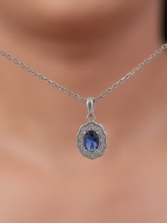 Silver Royal Halo Pendant with Link Chain