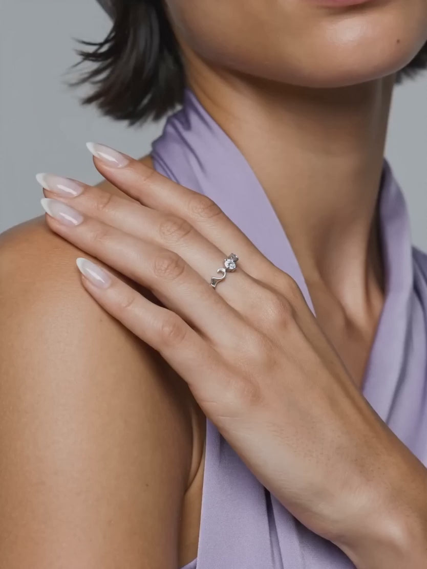 Silver Zircon Beachy Waves Ring