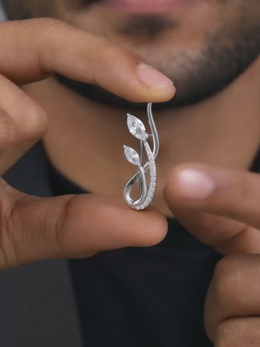 Silver Curvy Leaf Brooch For Him