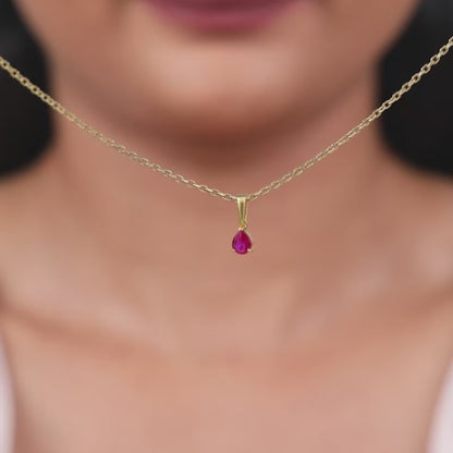 Golden Pink Pear Pendant With Link Chain