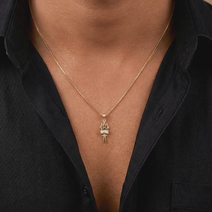 Dual Tone Sacred Trishul Silver Pendant With Box Chain For Him