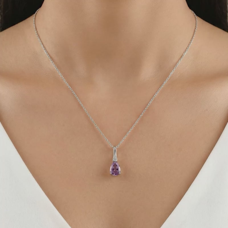 Silver Iris Pear Drop Pendant With Link Chain