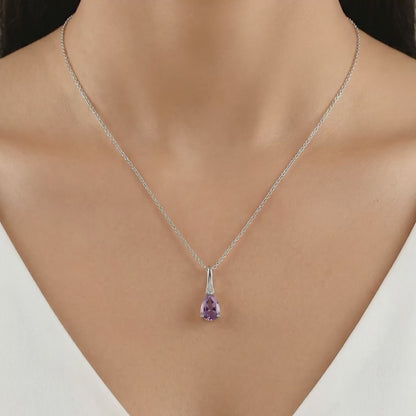 Silver Iris Pear Drop Pendant With Link Chain
