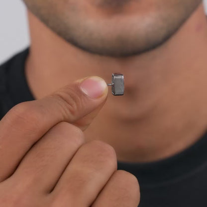 Black Rhodium Rectangular Stud For Him