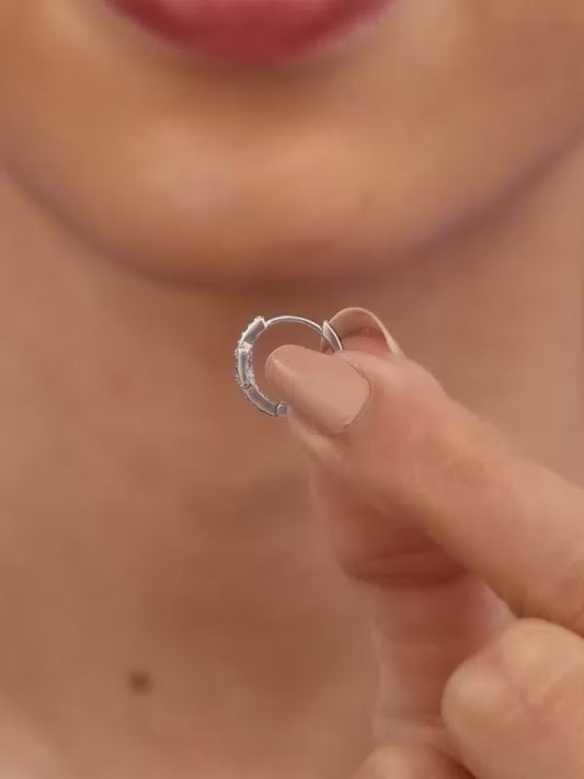Silver Sparkling Loop Huggies Earrings