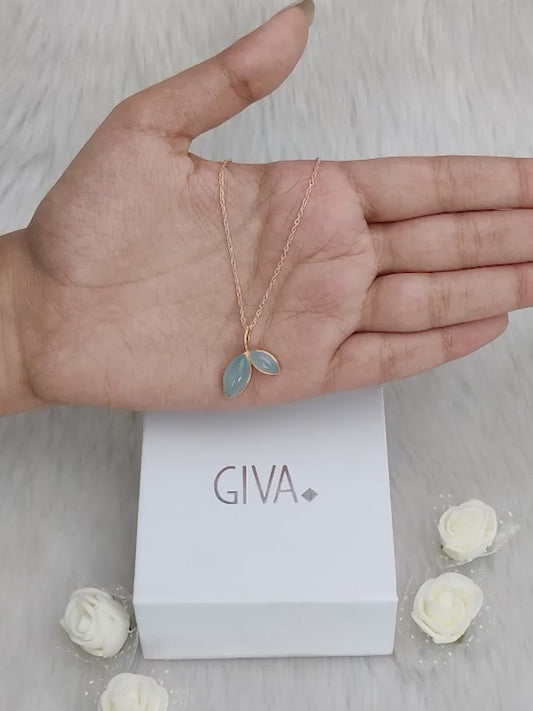 Rose Gold Aqua Dual Chalcedony Leaf Pendant