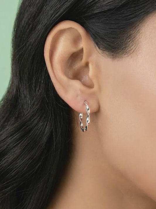 Silver Shine Twisted Hoop Earrings