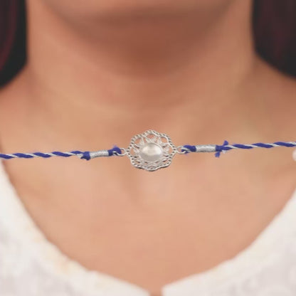 Silver Floral Evil Eye Rakhi