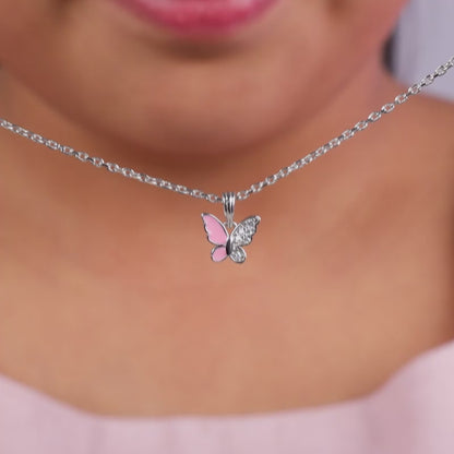 Silver Flutter In Blush Kids Pendant With Link Chain