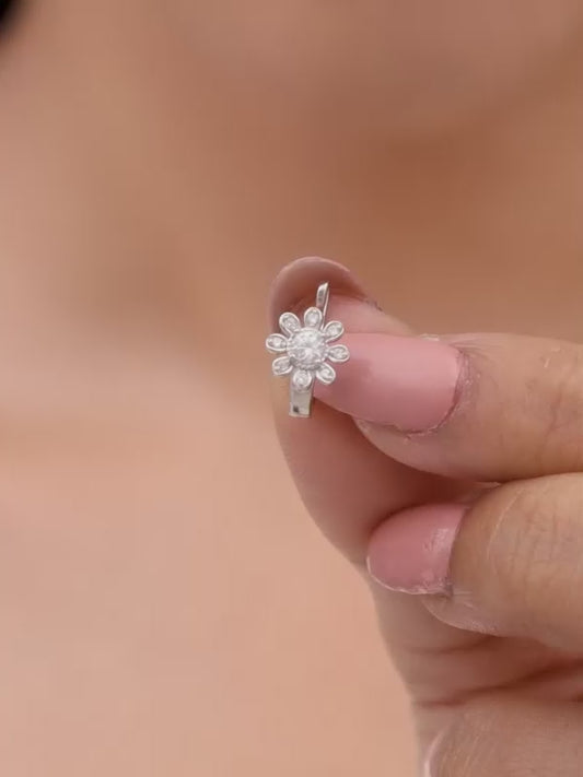 Silver Floral Fantasy Nose Pin (Clip On)