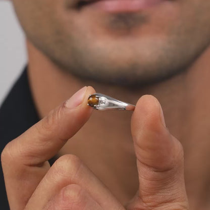 Silver Tiger Eye Ring For Him