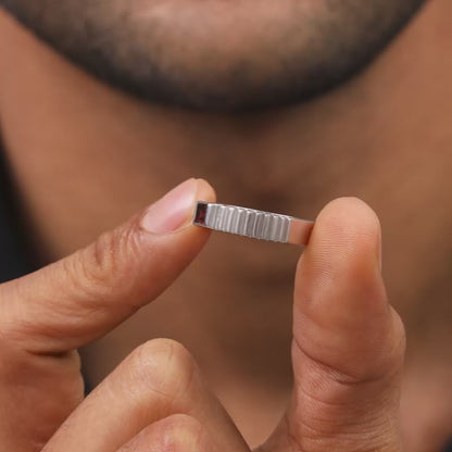 Silver Cog Garnet Ring For Him