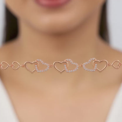 Rose Gold Interlocked Heart Duo Bracelet