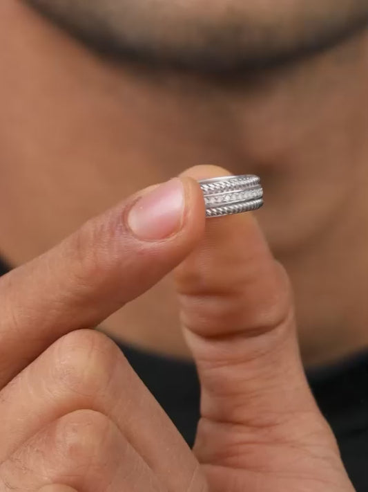 Silver Braided Border Ring For Him