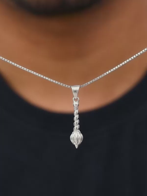 Silver Hanuman Gada Pendant with Box Chain For Him