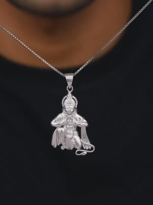 Silver Mahabali Hanuman Pendant with Box Chain For Him