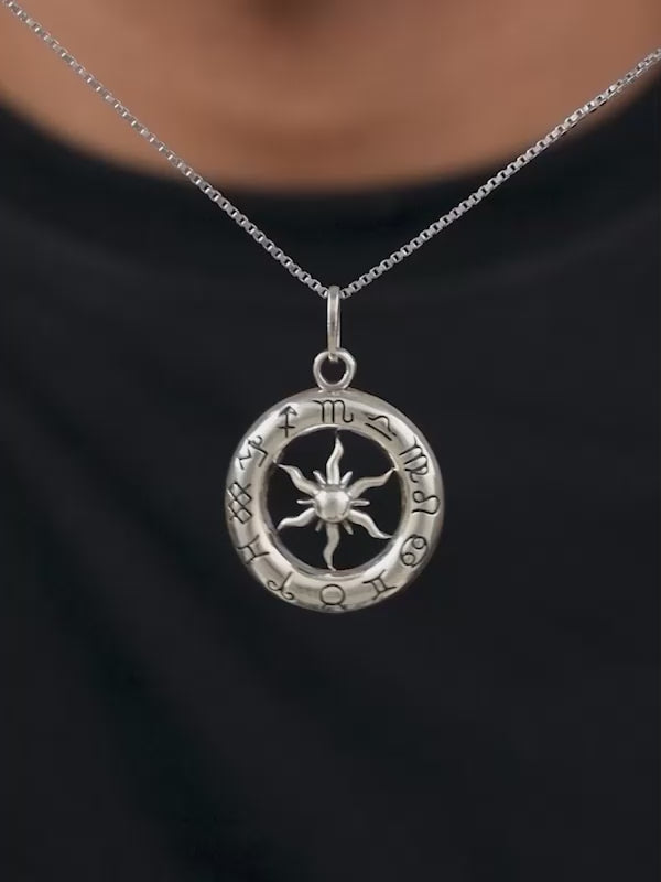 Oxidised Silver AstroHalo Pendant With Box Chain For Him