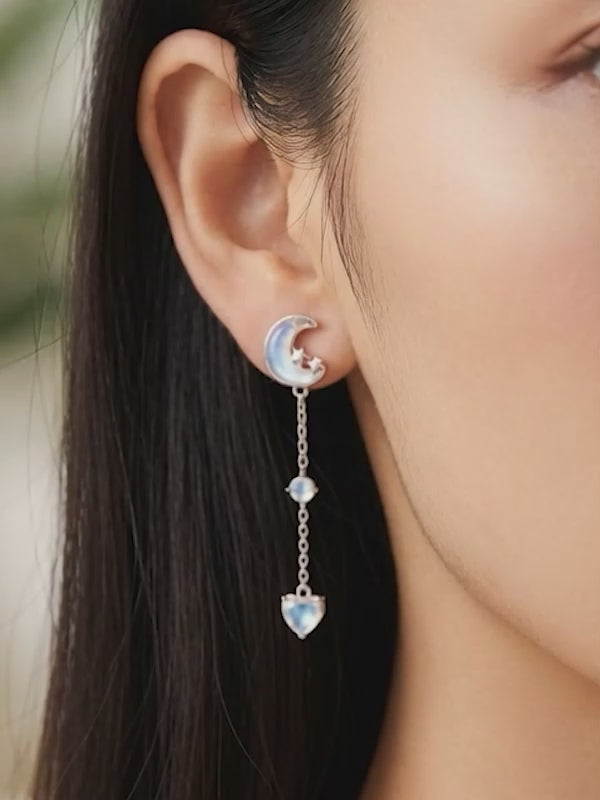Silver Lunar Love Moonstone Drop Earrings