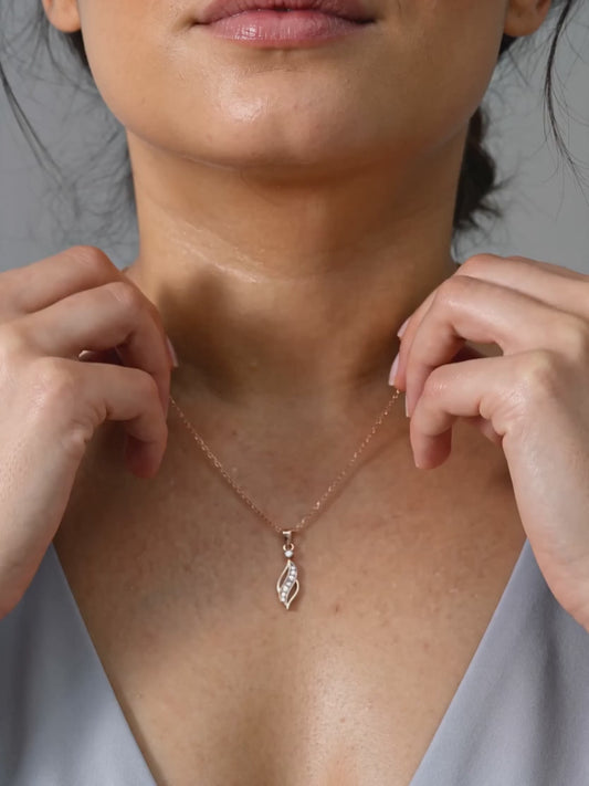 Rose Gold Leaflet Pendant With Link Chain