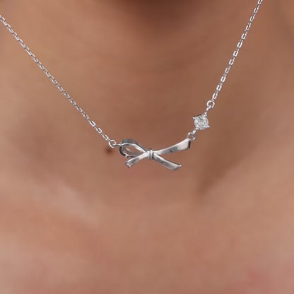 Silver Korean Bow Necklace