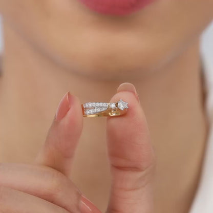 Gold Tidal Solitaire Diamond Ring