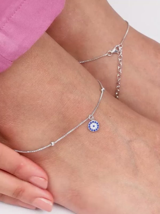 Silver Evil Eye Charm Anklet
