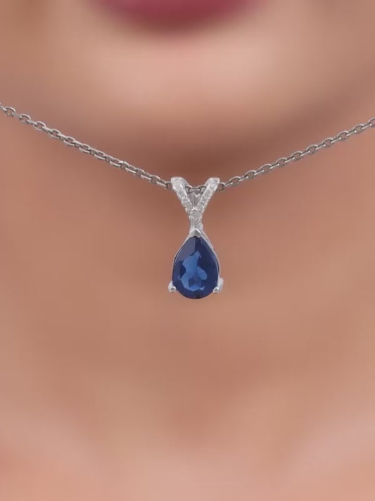 Silver Midnight Blue Pendant With Link Chain