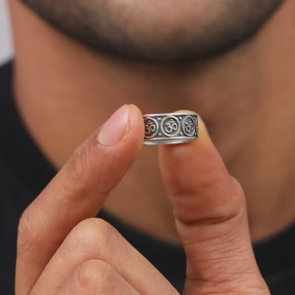 Oxidised Silver Classic Omkar Band For Him