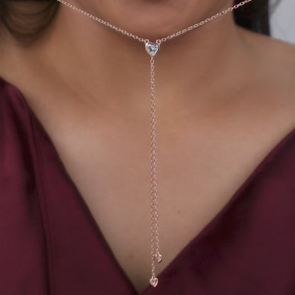 Rose Gold Three Hearts Lariat Necklace