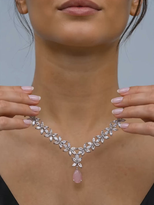 Silver Zircon Studded Magical Drop Necklace