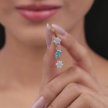 Silver Aqua Blue Floral Earrings