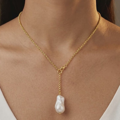 Golden Cameron Pearl Lariat Necklace
