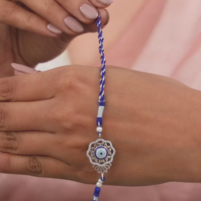 Silver Floral Evil Eye Lumba Rakhi