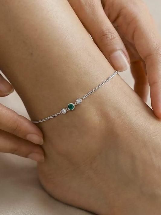 Silver Green Sparkle Anklet