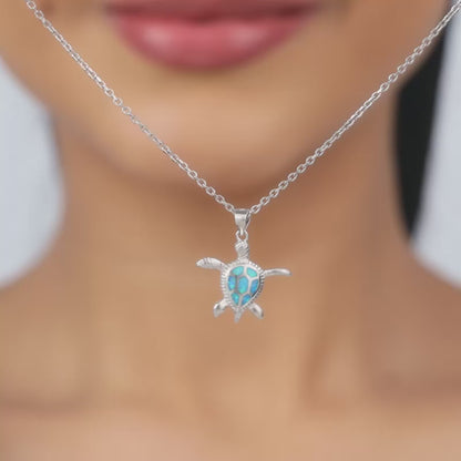 Silver Cute Turtle Pendant With Link Chain