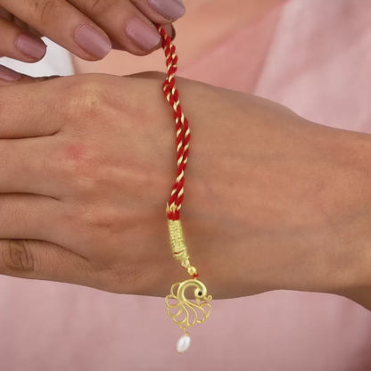 Golden Pearl Peacock Lumba Rakhi