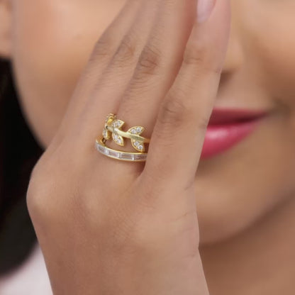 Golden Leafy Embrace Stackable Rings