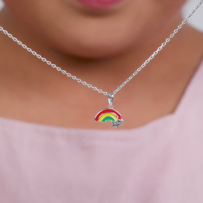 Silver Rainbow Hug Kids Pendant With Link Chain