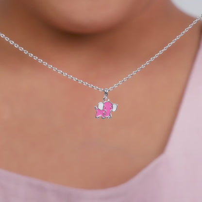 Silver Baby Elephant Kids Pendant with Link Chain