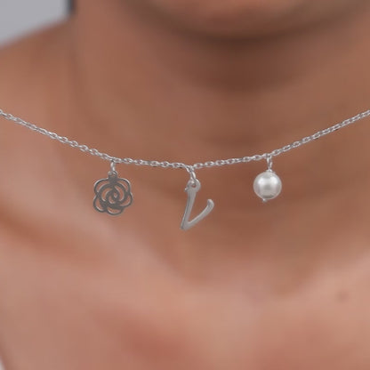 Silver Personalised Pearl Rosey Necklace