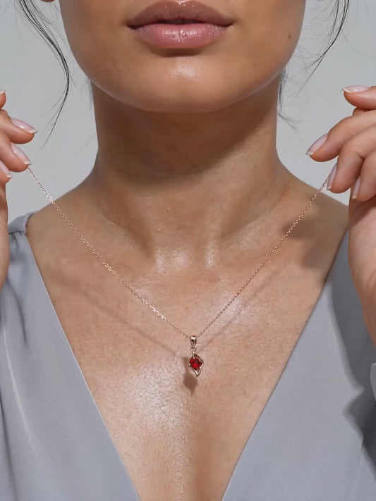 Rose Gold Falling Dew in Red Pendant With Link Chain