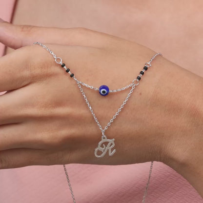 Silver Personalised Evil Eye Mangalsutra Layered Necklace