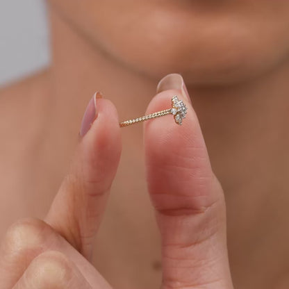 Gold Snowflake Beaded Lab Grown Diamond Ring