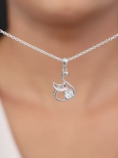 Silver Zircon Swan Pendant with Link Chain